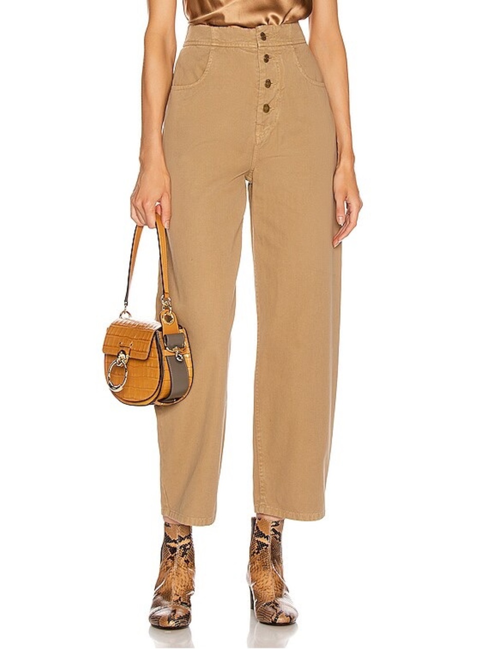 Nili Lotan Toledo Sahara Tan High Rise Barrel Leg Crop Pants Size 8